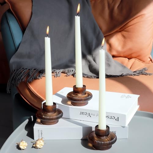 VOHO 12pcs Brownish Amber Taper Candle Holders for Fall Thanksgiving Decor