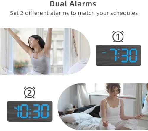 uscce Wooden Digital Alarm Clocks for Bedrooms with 0-100% Dimmable Display