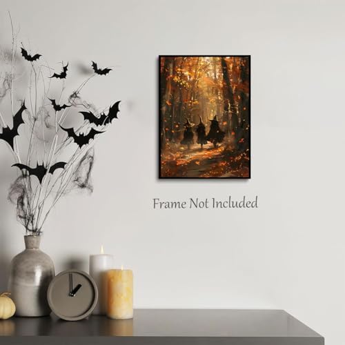 ILLBDR Halloween Witch in Autumn Forest Canvas Wall Art Poster 16x24 inch