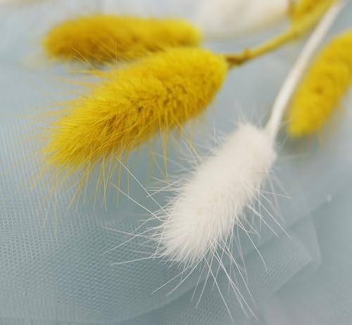 Dried Bunny Tails Flowers 120pcs Tail Dried Flowers Pampas Grass Natural Dried Floral Arrangement 17" for Christmas Halloween Boho Decor Home Wedding DIY Craft Decoration(White and Yellow)