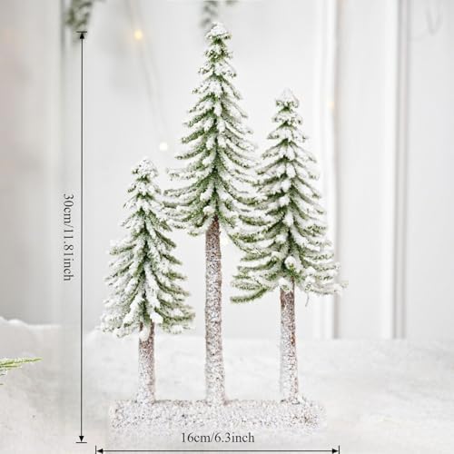 Mini Christmas Trees, Snow Frost Trees with Wood Base Bottle Brush Trees Plastic Winter Snow Ornaments Tabletop Artificial Trees for Christmas Party Home Decoration (C)