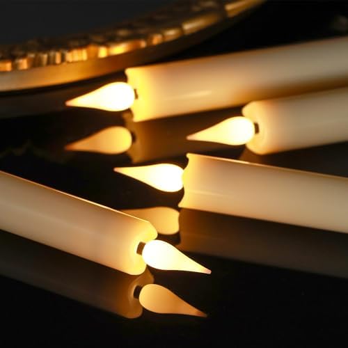 11 Inch Flameless Taper Candles with Remote,Battery Powered Candlesticks Realistic Flickering,Ivory Led Candlestick with 3D Wick for Christmas Home Wedding Decor (Pack of 6)