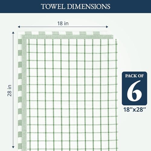 LANE LINEN Dish Towels for Kitchen 100% Cotton Tightly Woven 6 Pack - Olive