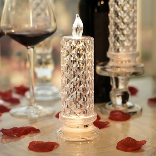SupBri 4PCS Rose Halo LED Flameless Candles, Battery Operated Crystal Light