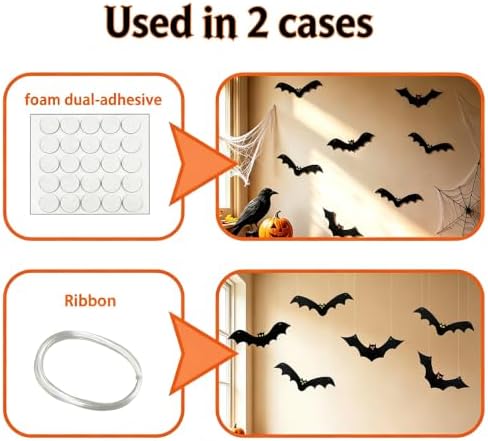 JoFAN 12 Pack Halloween Hanging Bats 3D Realistic Spooky Black Flying Bat for Halloween Decorations Outdoor Indoor Yard Lawn Halloween Party Supplies