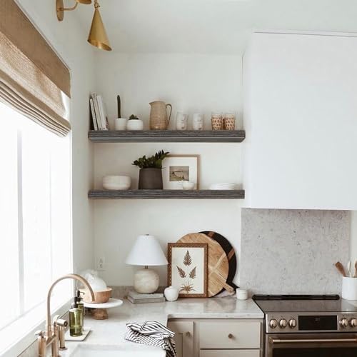 QEEIG Long Floating Shelves for Wall (Grey, Set of 2, 35.4")