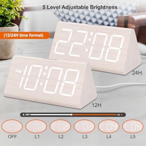 DreamSky Wooden Digital Alarm Clock for Bedrooms with Large Numbers