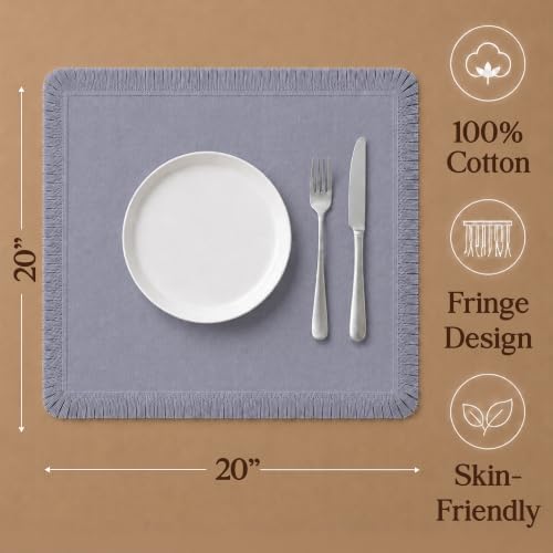 CLOUDLOOM 100% Cotton Fringe Cloth Napkins, Dark Grey, Set of 6, 20"x20"