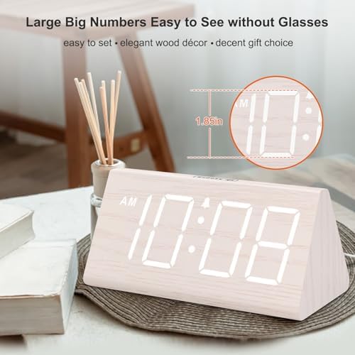 DreamSky Wooden Digital Alarm Clock for Bedrooms with Large Numbers