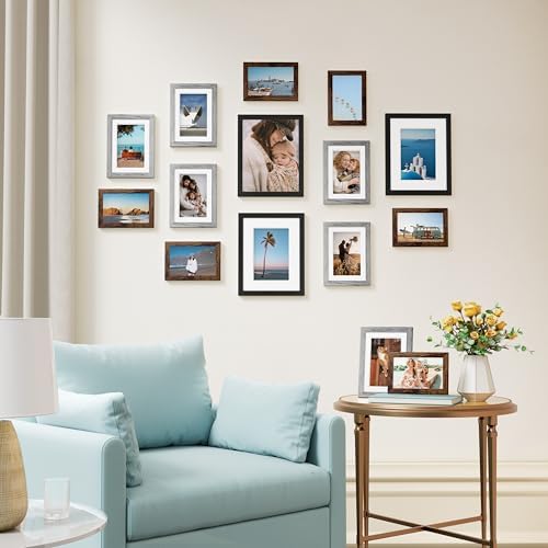 Vittanly 15 Pack Gallery Wall Frame Set, Black, Brown, Grey