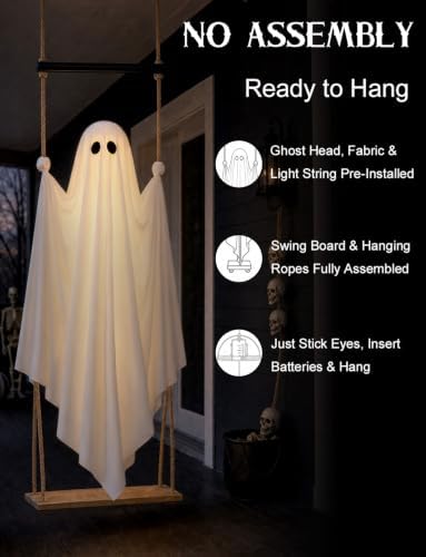 Halloween Decorations Outdoor 4.6FT Large Pre-Assembled Hanging Swing Ghost