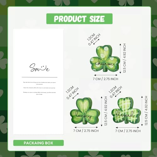 Smile St.Patrick's Day Wooden Shamrock Block Decor Set of 3 Lucky Blessed Charm Clover Ornaments, Tabletop Shelf Lucky Decoration