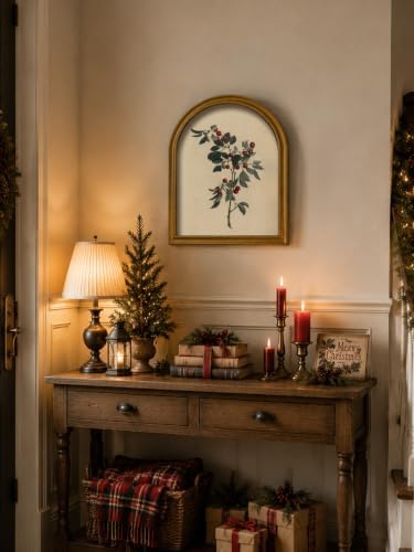 TwoDays Vintage Christmas Berries 11" x 13.8" Gold Arched Framed Wall Art