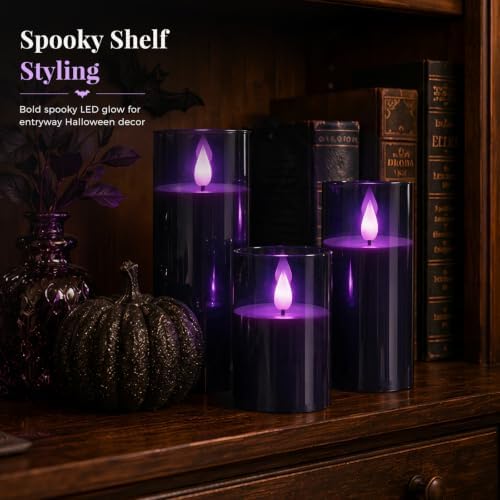 Homemory Dark Gray Flameless Candles, Purple Glow, Remote Timer, Set of 3