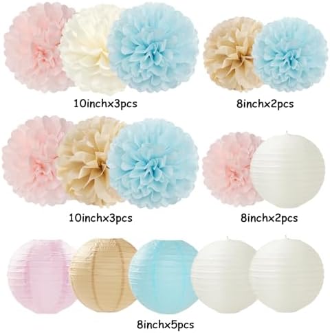 Light-Blue Pink Champagne Gender-Reveal Party-Decorations - 15pcs Boy Or Girl Paper Flowers Tissue Pom Poms Lanterns Streamers,Birthday Bear Baby Shower Neutral Hanging Supplies Decor Hugfond