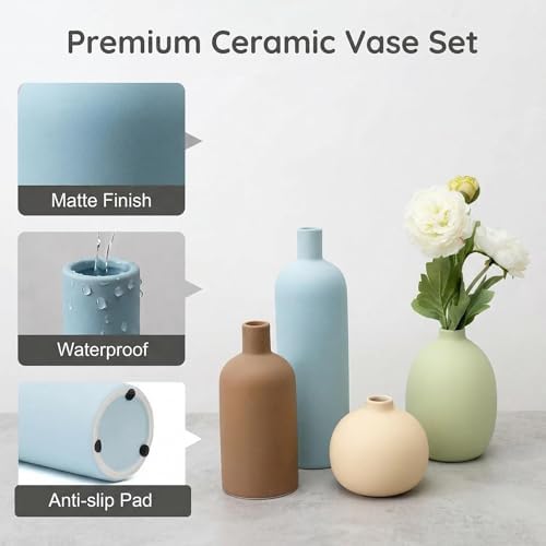 Ceramic Vase / Rustic Decorative Flowers Vases for Bouquet / Minimalist Mix / Set of 4