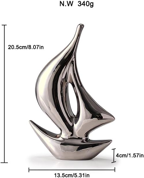 Sailboat Art Ceramic Statues / Silver
