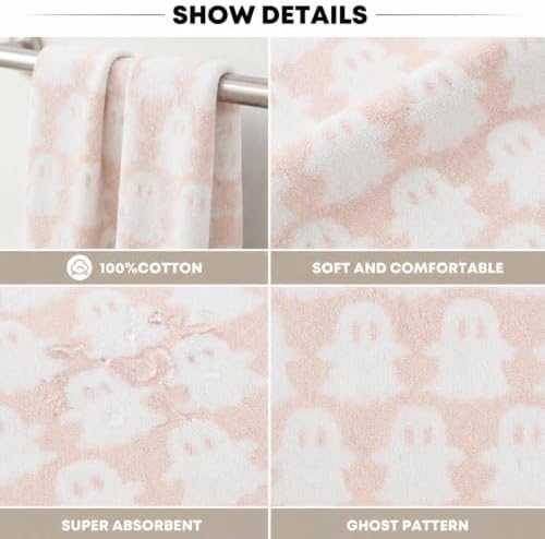 Artoid Mode 2 Pcs Pink Ghost Halloween Hand Towels for Bathroom
