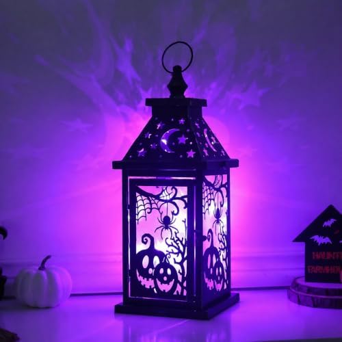 Halloween Decorations Indoor, Set of 2 Decorative 14.7" Spider&Pumpkin Candle Lantern with LED Lights(8 Modes), Hanging Spooky Halloween Lanterns, Outdoor Home Room Door Party Decor
