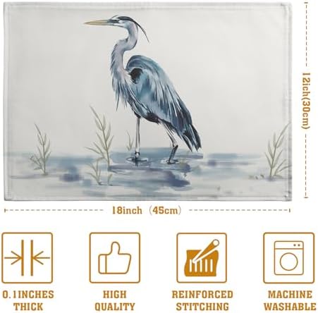 Coastal Placemats Set of 4 Summer Ocean Heron Place Mats 12x18 Inch Nautical Beach Sea Bird Pelican Table Mat Heat Resistant Non Slip Washable Linen Fabric Kitchen Dining Placemat