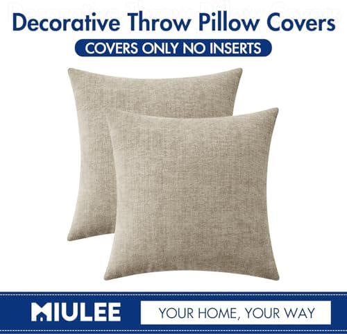 MIULEE Soft Chenille Throw Pillow Covers Light Taupe 18x18 Inch Pack of 2