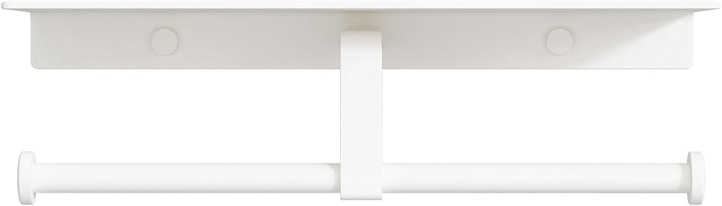 Bathroom Toilet Paper Holder with Shelf, Wall Mount, Double Roll, White