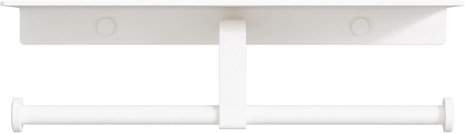 Bathroom Toilet Paper Holder with Shelf, Wall Mount, Double Roll, White