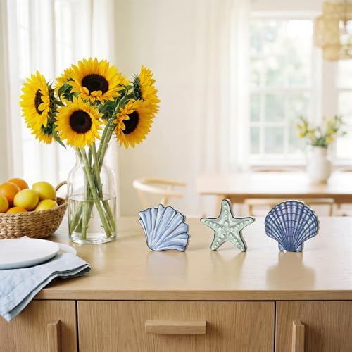 Smile 3 Pcs Wooden Decor Summer Indoor Decorations, Sea Style, Shell Starfish Summer Table Centerpieces for Home Kitchen Seasonal Display