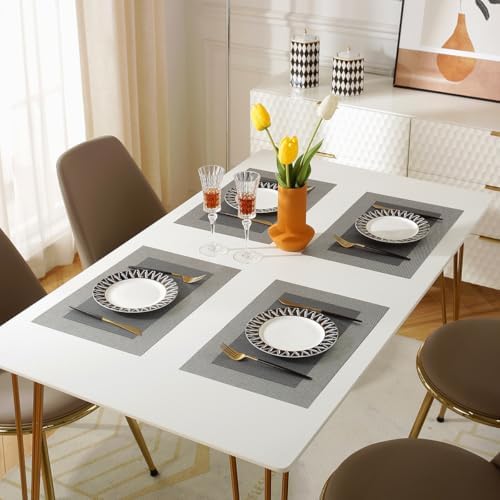 Vinyl Placemats Heat-Resistant Table Mats Washable Easy Clean Plastic Placemats for Dining Table Set of 4 (Dark Silver)