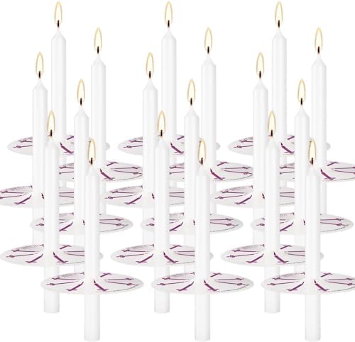 YOROXRG 100 pcs Church Candles with Drip Protectors for Devotional Candlelight Vigil Service, Unscented White 5" H X 1/2" D, No Smoke, Shabbat, Praye