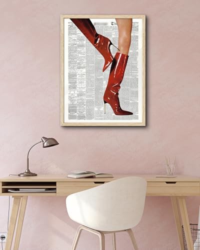 EcoHest 16x20 in Red Boots Newspaper Framed Wall Art