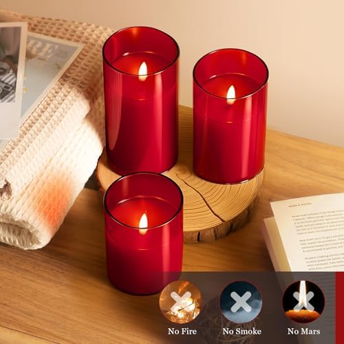 Tyawon Glass Battery Operated LED Flameless Candles with Remote and Timer, Real Wax Candles Warm Color Flickering Light