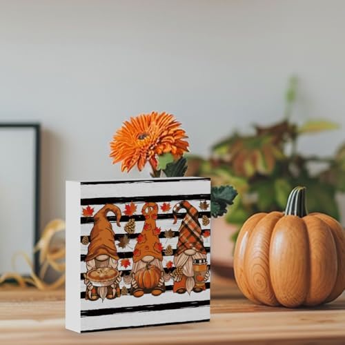 Rustic Fall Gnomes Pumpkin Sign Fall Decorations for Home Office Indoor Fall Desk Decor for Bathroom Bedroom Autumn Thansgiving Decor 5 x 5 Inches
