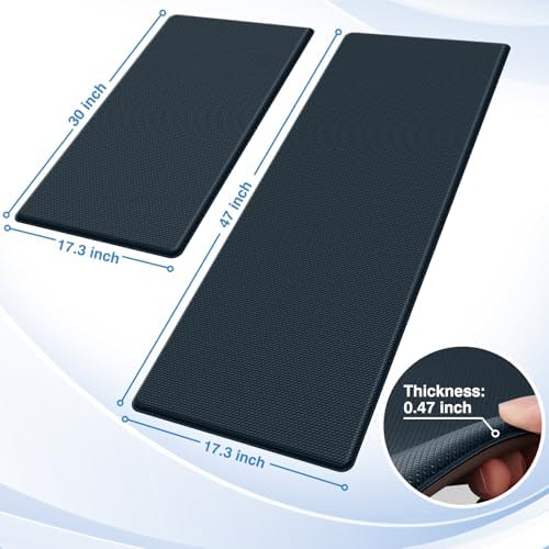 StepRite Kitchen Mats for Floor, 2-Piece Anti-Fatigue Rugs, Dark Charcoal