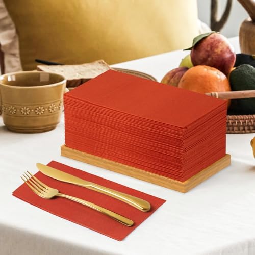KAMMAK Dinner Napkins Disposbale Cloth Like Paper Napkins with Pocket 100 Pack Terracotta and Orange Wedding Reception Guest Hand Towel for Party Decoration, Bathroon, Kitchen (16.5 x 16.5 inch)