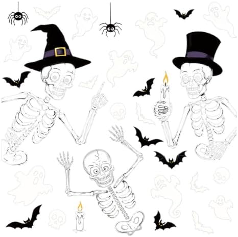 Halloween Skeleton Static Window Clings, Double Sided Ghost Bat Stickers for Party Decor