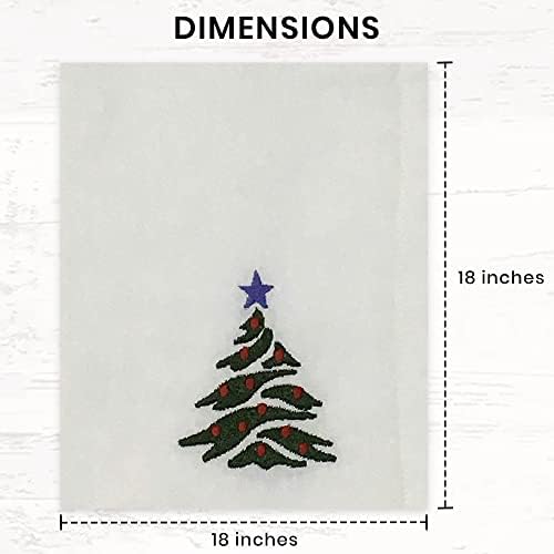 Christmas Cloth Napkins White Dining Table Dinner Napkins|Washable Cotton Napkins Easter Basket Decor|Christmas Tree Embroidered 18x18 in White Pk of 6 Cocktail Party Napkins