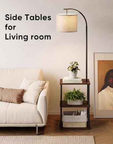 PARTPHONER Floor Lamp with Table, Night Stand with Lamp, Narrow Side Table with 3CCT LED Bulb, Small Coffee Table