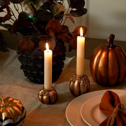 DN DECONATION Fall Pumpkin Candle Holders, Gold Candlestick for Home Decor