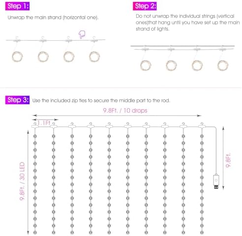 Minetom Curtain Lights, 300 LED Dimmable Twinkle Fairy Lights, 8 Modes