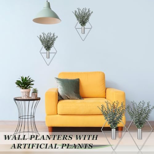 Jexine 4 Pcs Hanging Artificial Planters Wall Decor, Chrome, Eucalyptus