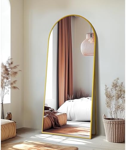 Delma Arched Full Length Mirror with Stand, 69x24 Gold Floor Mirror