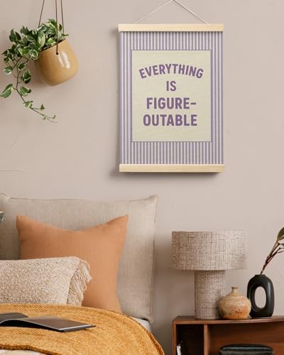 FGFK Everything Is Figureoutable Positive Affirmations Wall Art Poster Hanger Frame, Retro Purple Inspirational Canvas