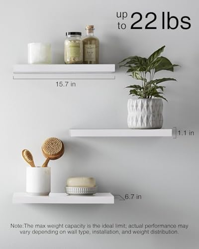 BAYKA White Floating Shelves 15.7in, Set of 3, Wall Mounted for Wall Decor