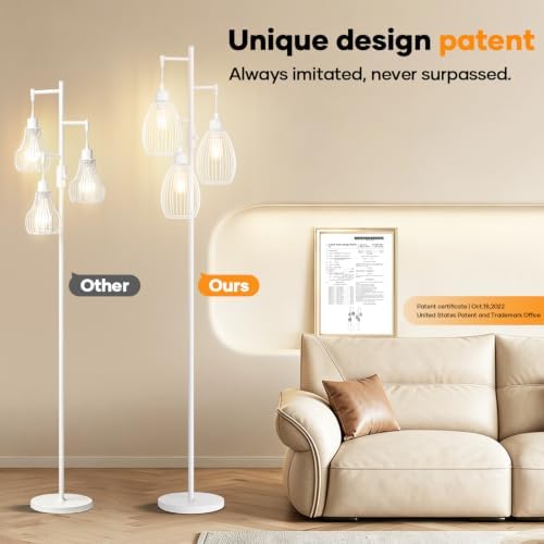Dimmable Floor Lamp, 3 x 800LM LED Edison Bulbs Included, Farmhouse Industrial Floor Lamp Standing Lamp with Elegant