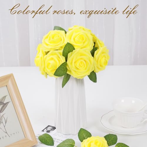 BLEUM CADE 36Pcs Artificial Flowers Fake Foam Roses with Stems for Wedding