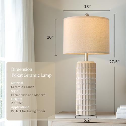 PoKat 27.5'' Tall Table Lamps for Living Room Set of 2, Ceramic Bedroom Lamps for Night Stands, Modern Bedside Lamps