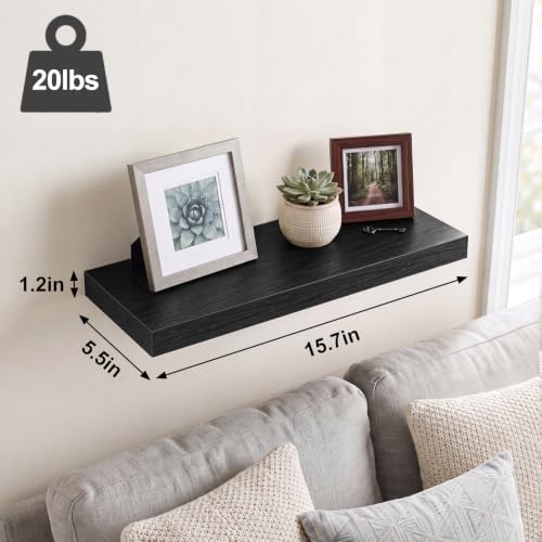Fixwal Floating Wall Shelves for Decor (Black, Set of 6, 15.7 Inch)
