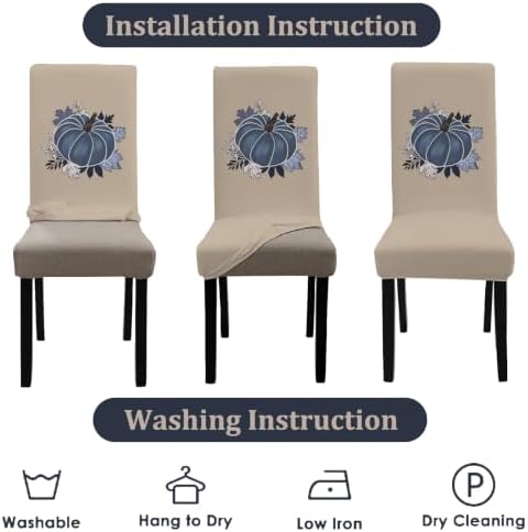 Fall Chair Covers Set of 6 Pumpkin Dining Chair Seat Cover Stretch Removable Autumn Chair Slipcover Protector for Thanksgiving Dining Room Kitchen Home Decor