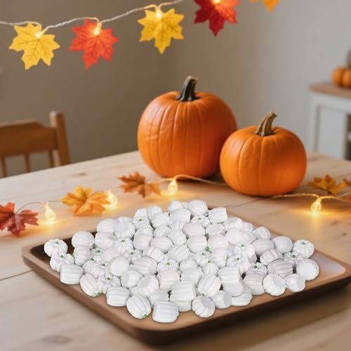 winemana 80Pcs Mini Pumpkins for Crafts, Fall Decorations for Home, White
